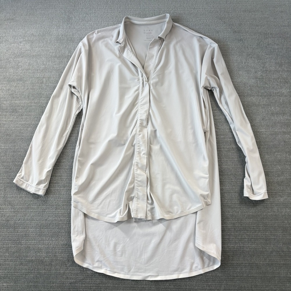 ADAY Something Borrowed Shirt Light Gray Technical High-Low Long Sleeve Small